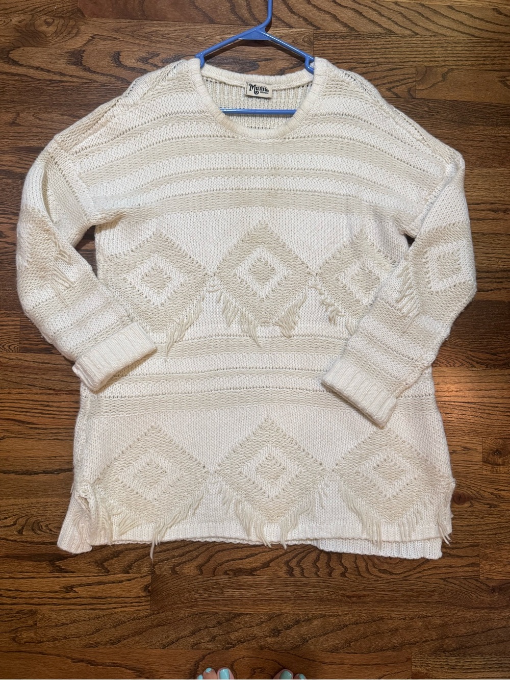 Show Me Your MuMu Ivory Diamond Fringe Crew Sweater
